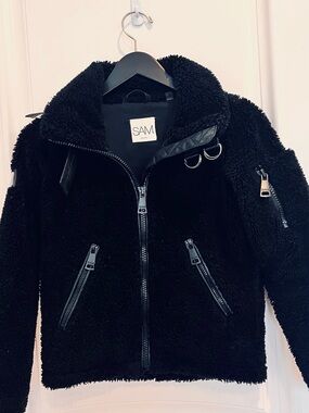 SAM. Girls Black Plush Sherpa Zip-Up Jacket